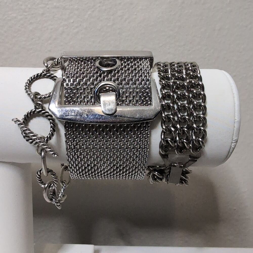 Silver Tone Chain And Mesh Bracelet Edgy Set